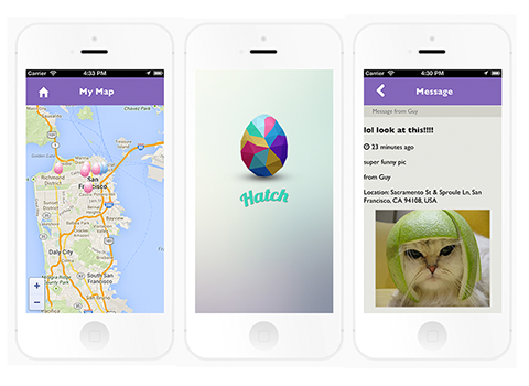 iPhone screenshots of Hatch messaging app